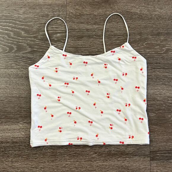 🍒 NWOT Pacsun Basics White Cherry Print Crop Cami Tank Top Size Small Y2K Cute - Picture 1 of 12